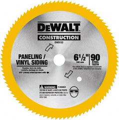 DeWALT - 6-1/2" Diam, 5/8" Arbor Hole Diam, 90 Tooth Wet & Dry Cut Saw Blade - Tungsten Carbide-Tipped, Fast Cutting Action, Diamond Arbor - Exact Tooling