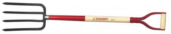 Razor-Back - Spading Fork with 30" D-Grip Wood Handle - 8-1/2" Blade Width, 4 Tines, 11" Tine Length - Exact Tooling