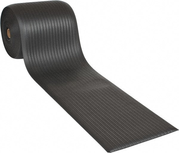 Wearwell - 60' Long x 2' Wide, Dry Environment, Anti-Fatigue Matting - Black, Vinyl with Vinyl Sponge Base, Rounded on 4 Sides - Exact Tooling