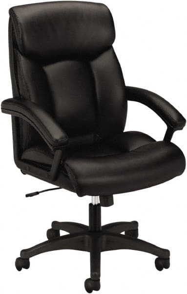 Basyx - 45-1/2" High Executive High Back Leather Chair - 27" Wide x 37-1/2" Deep, Leather Seat, Black - Exact Tooling