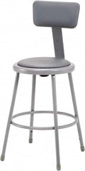 NPS - 24 Inch High, Stationary Fixed Height Stool with Adjustable Height Backrest - 15 Inch Deep x 15 Inch Wide, Vinyl Seat, Gray - Exact Tooling