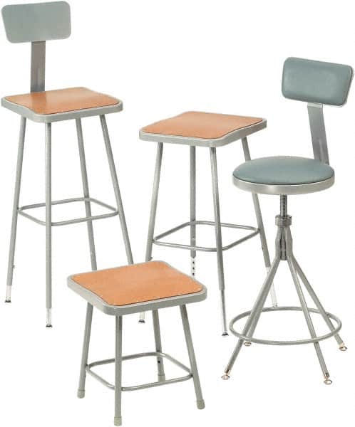 NPS - 24 Inch High, Stationary Fixed Height Stool with Adjustable Height Backrest - 16 Inch Deep x 16 Inch Wide, Hardboard Seat, Gray - Exact Tooling