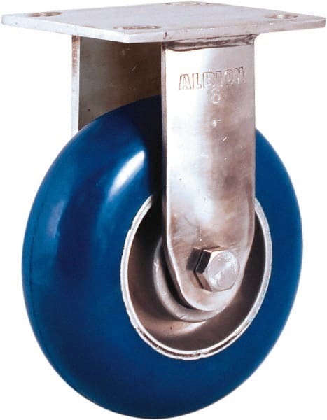 Albion - 5" Diam x 2" Wide x 6-1/2" OAH Top Plate Mount Rigid Caster - Neoprene Donut Tread over Aluminum Hub, 600 Lb Capacity, Precision Ball Bearing, 4 x 4-1/2" Plate - Exact Tooling