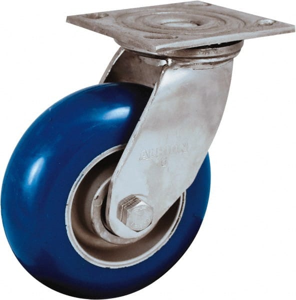 Albion - 6" Diam x 2" Wide x 7-1/2" OAH Top Plate Mount Swivel Caster - Neoprene Donut Tread over Aluminum Hub, 700 Lb Capacity, Precision Ball Bearing, 4 x 4-1/2" Plate - Exact Tooling