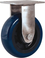 Albion - 5" Diam x 2" Wide x 6-1/2" OAH Top Plate Mount Rigid Caster - Polyurethane Mold on Polypropylene, 600 Lb Capacity, Delrin Bearing, 4 x 4-1/2" Plate - Exact Tooling