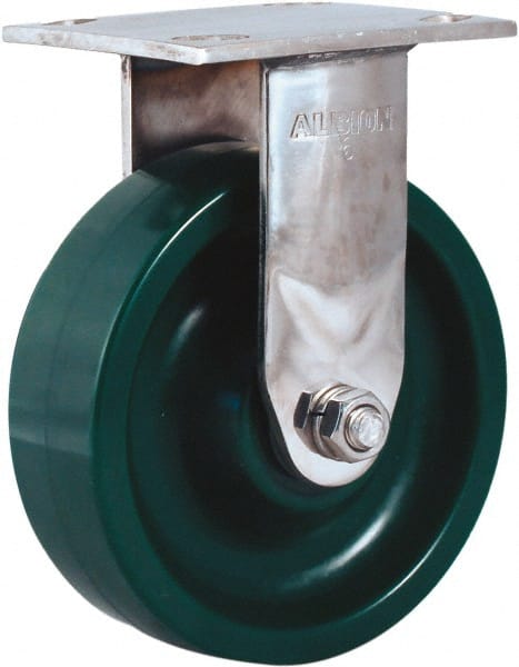 Albion - 6" Diam x 2" Wide x 7-1/2" OAH Top Plate Mount Rigid Caster - Polyurethane, 1,000 Lb Capacity, Stainless Steel Roller Bearing, 4 x 4-1/2" Plate - Exact Tooling
