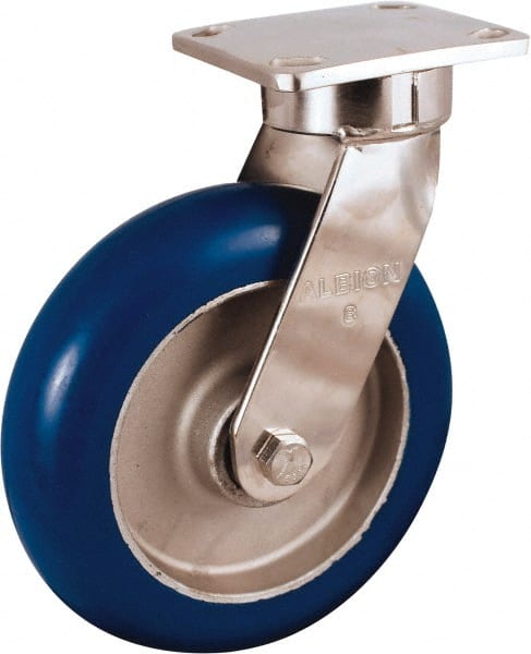 Albion - 6" Diam x 2" Wide x 10-1/8" OAH Top Plate Mount Swivel Caster - Neoprene Donut Tread over Aluminum Hub, 700 Lb Capacity, Precision Ball Bearing, 4 x 4-1/2" Plate - Exact Tooling
