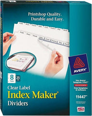 AVERY - 11 x 8-1/2" 8 Tabs, Three Hole Clear Plastic Reinforced Binder Holes, Tab Divider - Clear Tabs, White Folder - Exact Tooling