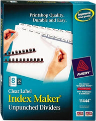 AVERY - 11 x 8-1/2" 8 Tabs, Unpunched Clear Plastic Reinforced, Tab Divider - Clear Tabs, White Folder - Exact Tooling