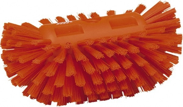 Vikan - 1-1/2" Bristle Length, Polyester Utility Scrub Brush - 5-1/2" Wide Head, 8" OAL, European Threaded Handle, Orange, Polypropylene Block - Exact Tooling