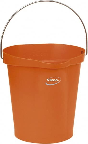 Vikan - 3 Gal, Polypropylene Round Orange Single Pail with Pour Spout - Handle Included - Exact Tooling