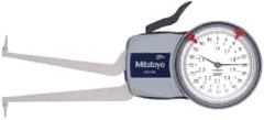 Mitutoyo - 1.6 to 2.4" Inside Dial Caliper Gage - 0.0005" Graduation, 0.0015" Accuracy, 3.3" Leg Length, 0.31" Deep x 0.06" Wide Groove, Ball Contact Points - Exact Tooling