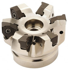 Seco - 6 Inserts, 100mm Cut Diam, 32mm Arbor Diam, 7.5mm Max Depth of Cut, Indexable Square-Shoulder Face Mill - 0/90° Lead Angle, 50mm High, XNEX 0806.. Insert Compatibility, Through Coolant, Series Square 6 - Exact Tooling