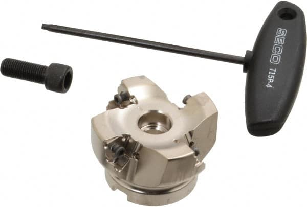 Seco - 4 Inserts, 2-1/2" Cut Diam, 3/4" Arbor Diam, 0.295" Max Depth of Cut, Indexable Square-Shoulder Face Mill - 0/90° Lead Angle, 1.57" High, XNEX 0806.. Insert Compatibility, Through Coolant, Series Square 6 - Exact Tooling