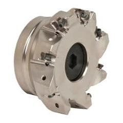 Seco - 8 Inserts, 4" Cut Diam, 1-1/2" Arbor Diam, 0.295" Max Depth of Cut, Indexable Square-Shoulder Face Mill - 0/90° Lead Angle, 1.97" High, XNEX 0806.. Insert Compatibility, Through Coolant, Series Square 6 - Exact Tooling