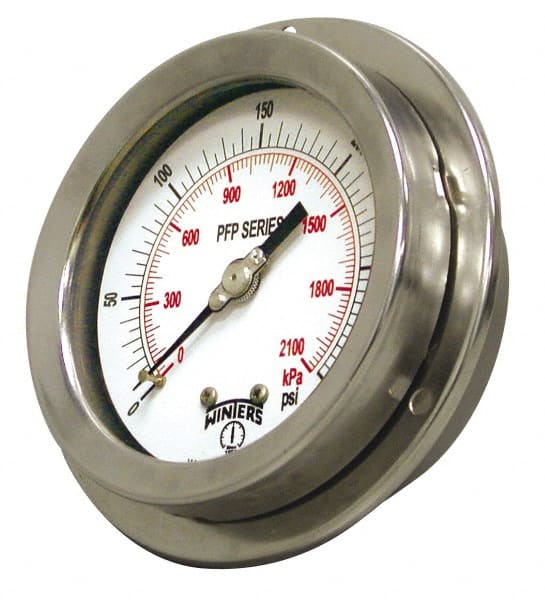 Winters - 2-1/2" Dial, 1/4 Thread, 0-30 Scale Range, Pressure Gauge - Front Flange Panel Mount, Center Back Connection Mount, Accurate to 1.6% of Scale - Exact Tooling