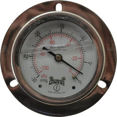 Winters - 2-1/2" Dial, 1/4 Thread, 30 Scale Range, Pressure Gauge - Front Flange Panel Mount, Center Back Connection Mount, Accurate to 1.6% of Scale - Exact Tooling