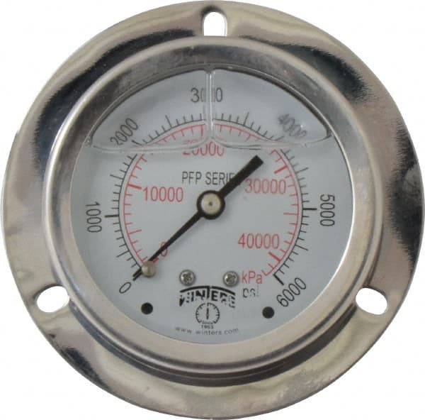 Winters - 2-1/2" Dial, 1/4 Thread, 0-6,000 Scale Range, Pressure Gauge - Front Flange Panel Mount, Center Back Connection Mount, Accurate to 1.6% of Scale - Exact Tooling