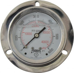 Winters - 2-1/2" Dial, 1/4 Thread, 0-6,000 Scale Range, Pressure Gauge - Front Flange Panel Mount, Center Back Connection Mount, Accurate to 1.6% of Scale - Exact Tooling
