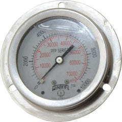 Winters - 2-1/2" Dial, 1/4 Thread, 0-10,000 Scale Range, Pressure Gauge - Front Flange Panel Mount, Center Back Connection Mount, Accurate to 1.6% of Scale - Exact Tooling