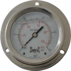 Winters - 2-1/2" Dial, 1/4 Thread, 0-15 Scale Range, Pressure Gauge - Front Flange Panel Mount, Center Back Connection Mount, Accurate to 1.6% of Scale - Exact Tooling