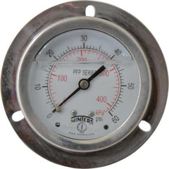 Winters - 2-1/2" Dial, 1/4 Thread, 0-60 Scale Range, Pressure Gauge - Front Flange Panel Mount, Center Back Connection Mount, Accurate to 1.6% of Scale - Exact Tooling