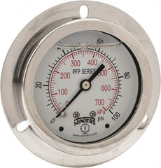 Winters - 2-1/2" Dial, 1/4 Thread, 0-100 Scale Range, Pressure Gauge - Front Flange Panel Mount, Center Back Connection Mount, Accurate to 1.6% of Scale - Exact Tooling