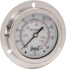 Winters - 2-1/2" Dial, 1/4 Thread, 0-160 Scale Range, Pressure Gauge - Front Flange Panel Mount, Center Back Connection Mount, Accurate to 1.6% of Scale - Exact Tooling