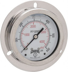 Winters - 2-1/2" Dial, 1/4 Thread, 0-600 Scale Range, Pressure Gauge - Front Flange Panel Mount, Center Back Connection Mount, Accurate to 1.6% of Scale - Exact Tooling