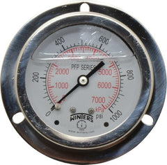 Winters - 2-1/2" Dial, 1/4 Thread, 0-1,000 Scale Range, Pressure Gauge - Front Flange Panel Mount, Center Back Connection Mount, Accurate to 1.6% of Scale - Exact Tooling
