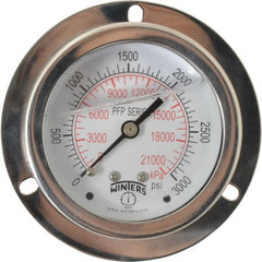Winters - 2-1/2" Dial, 1/4 Thread, 0-3,000 Scale Range, Pressure Gauge - Front Flange Panel Mount, Center Back Connection Mount, Accurate to 1.6% of Scale - Exact Tooling