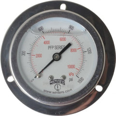 Winters - 2-1/2" Dial, 1/4 Thread, 0-1,500 Scale Range, Pressure Gauge - Front Flange Panel Mount, Center Back Connection Mount, Accurate to 1.6% of Scale - Exact Tooling