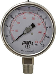 Winters - 4" Dial, 1/2 Thread, 0-100 Scale Range, Pressure Gauge - Lower Connection Mount, Accurate to 1% of Scale - Exact Tooling