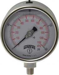 Winters - 4" Dial, 1/4 Thread, 0-160 Scale Range, Pressure Gauge - Lower Connection Mount, Accurate to 1% of Scale - Exact Tooling