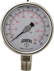 Winters - 4" Dial, 1/2 Thread, 0-200 Scale Range, Pressure Gauge - Lower Connection Mount, Accurate to 1% of Scale - Exact Tooling