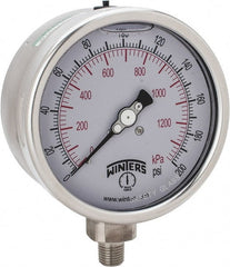 Winters - 4" Dial, 1/4 Thread, 0-200 Scale Range, Pressure Gauge - Lower Connection Mount, Accurate to 1% of Scale - Exact Tooling
