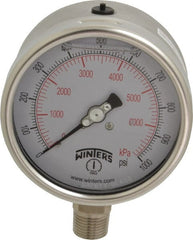 Winters - 4" Dial, 1/2 Thread, 0-1,000 Scale Range, Pressure Gauge - Lower Connection Mount, Accurate to 1% of Scale - Exact Tooling