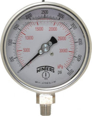 Winters - 4" Dial, 1/4 Thread, 0-5,000 Scale Range, Pressure Gauge - Lower Connection Mount, Accurate to 1% of Scale - Exact Tooling