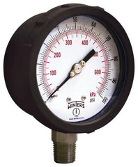 Winters - 4" Dial, 1/4 Thread, 30-0-100 Scale Range, Pressure Gauge - Lower Connection Mount, Accurate to 1% of Scale - Exact Tooling