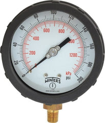 Winters - 4" Dial, 1/4 Thread, 0-200 Scale Range, Pressure Gauge - Lower Connection Mount, Accurate to 1% of Scale - Exact Tooling
