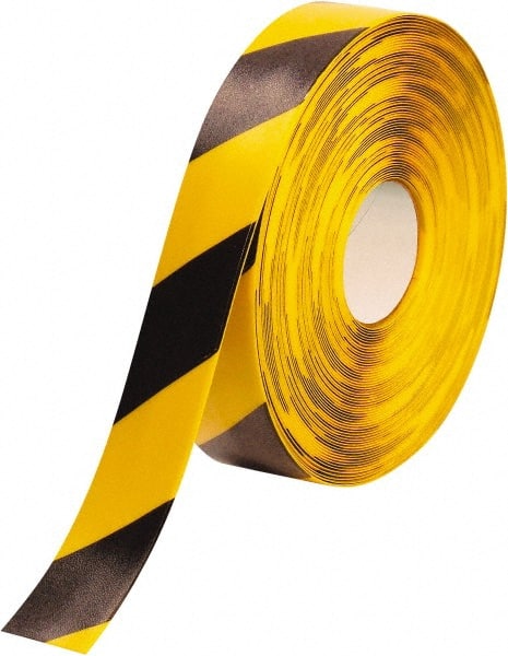 PRO-SAFE - Black & Yellow Striped PVC Tape - 2" Wide x 100' Long x 50 mil Thick, General Traffic - Exact Tooling