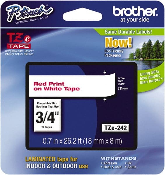 Brother - 3/4" Wide x 314.4" Long, White Plastic/Paper Tape Cassette - For Label Maker - Exact Tooling