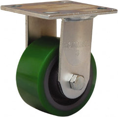 Hamilton - 4" Diam x 2" Wide x 5-5/8" OAH Top Plate Mount Rigid Caster - Polyurethane Mold onto Cast Iron Center, 750 Lb Capacity, Sealed Precision Ball Bearing, 4 x 4-1/2" Plate - Exact Tooling