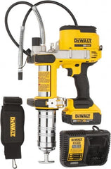 DeWALT - 10,000 Max psi, Flexible Battery-Operated Grease Gun - 16 oz Capacity, Bulk & Cartridge Fill, Includes DCB204 Battery, Fast Charger, Shoulder Strap & Kit Box - Exact Tooling