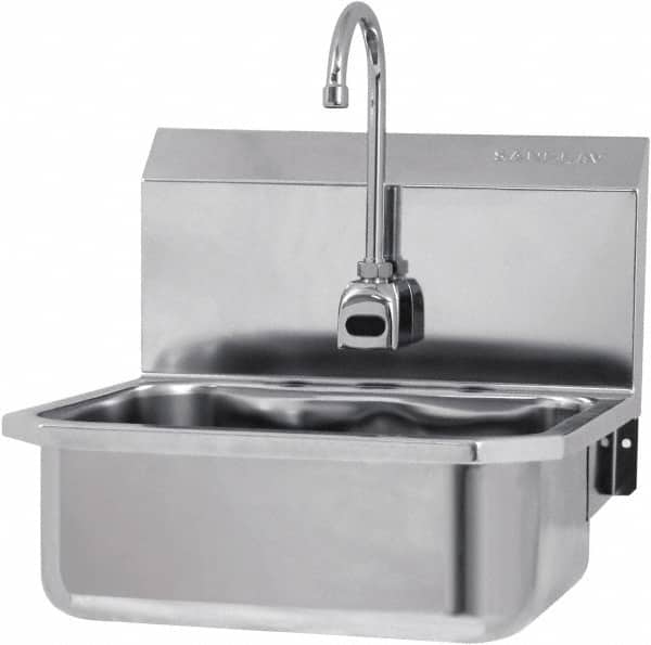 SANI-LAV - 17" Long x 14" Wide Inside, 1 Compartment, Grade 304 Stainless Steel Hands Free Hand Sink - 18 Gauge, 19" Long x 18" Wide x 21" High Outside, 7" Deep - Exact Tooling