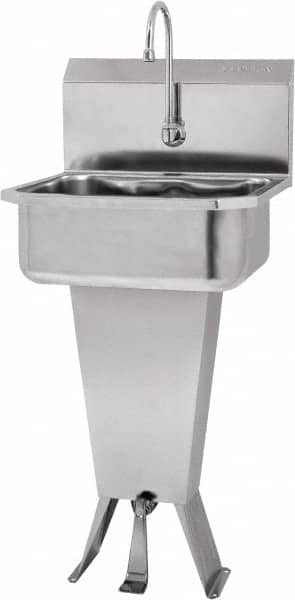SANI-LAV - 17" Long x 14" Wide Inside, 1 Compartment, Grade 304 Stainless Steel Hands Free Hand Sink - 18 Gauge, 19" Long x 18" Wide x 46" High Outside, 7" Deep - Exact Tooling