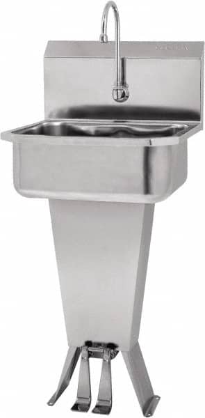 SANI-LAV - 17" Long x 14" Wide Inside, 1 Compartment, Grade 304 Stainless Steel Hands Free Hand Sink - 18 Gauge, 19" Long x 18" Wide x 46" High Outside, 7" Deep - Exact Tooling