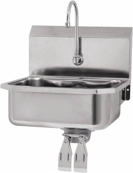 SANI-LAV - 17" Long x 14" Wide Inside, 1 Compartment, Grade 304 Stainless Steel Hands Free Hand Sink - 18 Gauge, 19" Long x 18" Wide x 21" High Outside, 7" Deep - Exact Tooling