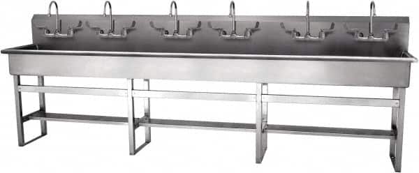 SANI-LAV - 117" Long x 16-1/2" Wide Inside, 1 Compartment, Grade 304 Stainless Steel Hand Sink-Pedestal Mount - 16 Gauge, 120" Long x 20" Wide x 45" High Outside, 8" Deep - Exact Tooling