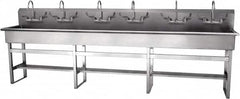 SANI-LAV - 117" Long x 16-1/2" Wide Inside, 1 Compartment, Grade 304 Stainless Steel Hand Sink-Pedestal Mount - 16 Gauge, 120" Long x 20" Wide x 45" High Outside, 8" Deep - Exact Tooling